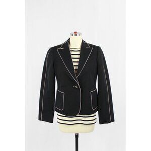 MARC JACOBS Black Cotton Faille Cream Piped Trim Blazer Jacket, Size 00